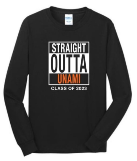 A black t-shirt with white text on itDescription automatically generated with medium confidence